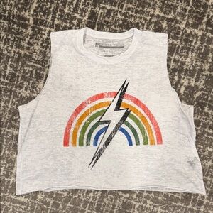 Prince Peter Cropped Rainbow Graphic Burn Out Tank Top